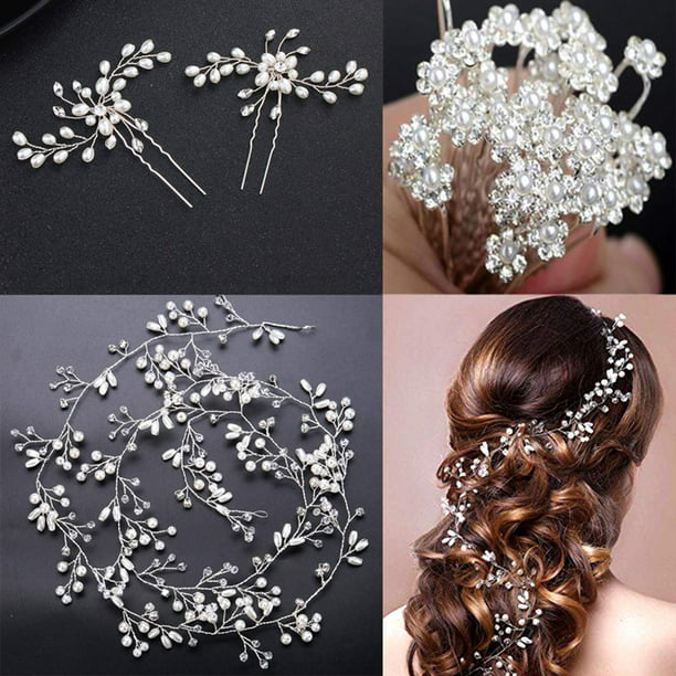 3 pc Silver hair pins Wedding Hairpins Hair Accessories with Rhinestone